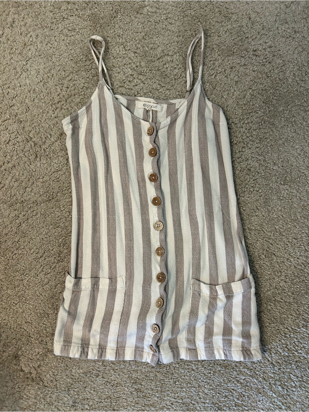 Striped Button-Front Tank Top in Cream and Taupe